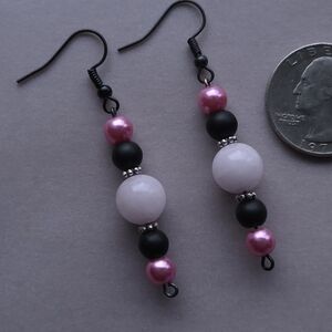 Chic Pink and Black Beaded Earrings